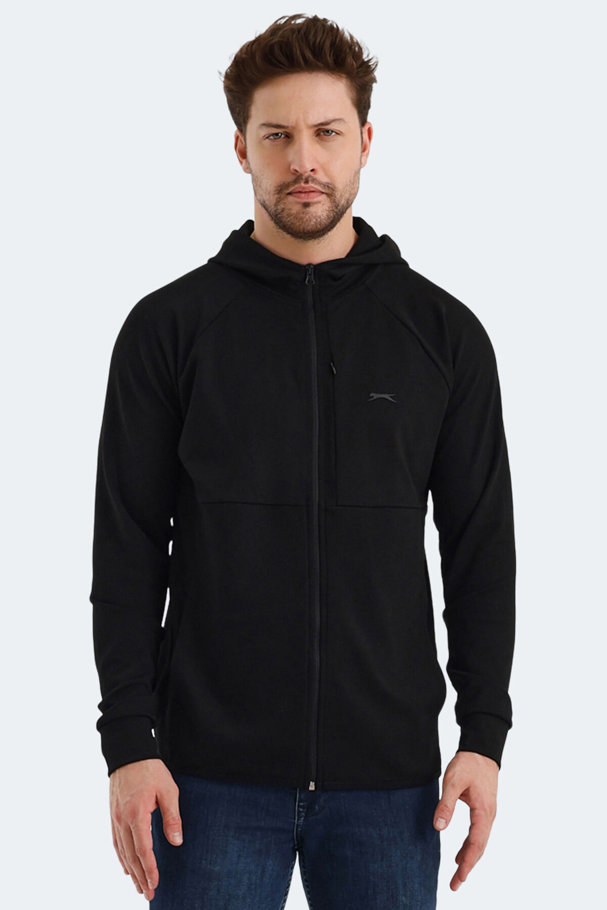 Slazenger VIOLET Erkek Fermuarlı Kapüşonlu Cepli Siyah Sweatshırt