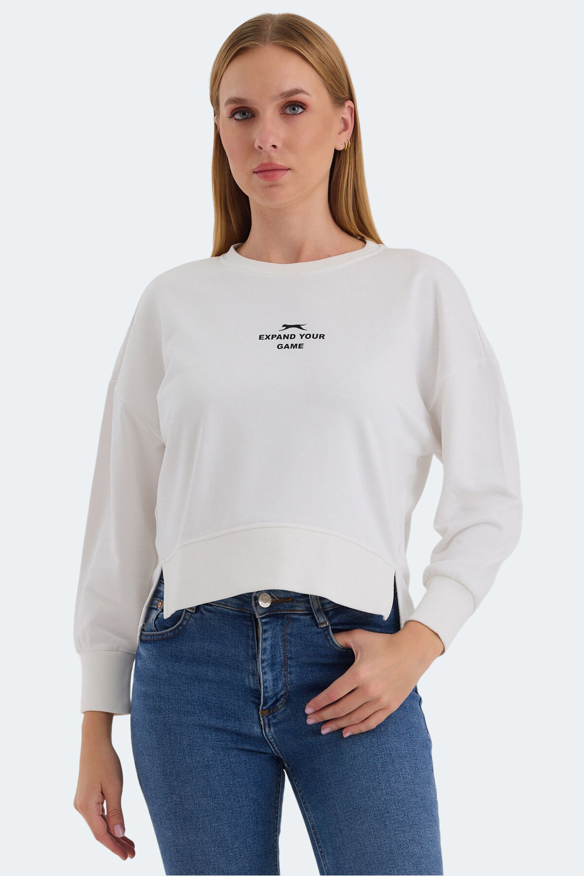 Slazenger VITAL Kadın Crop Beyaz Sweatshırt
