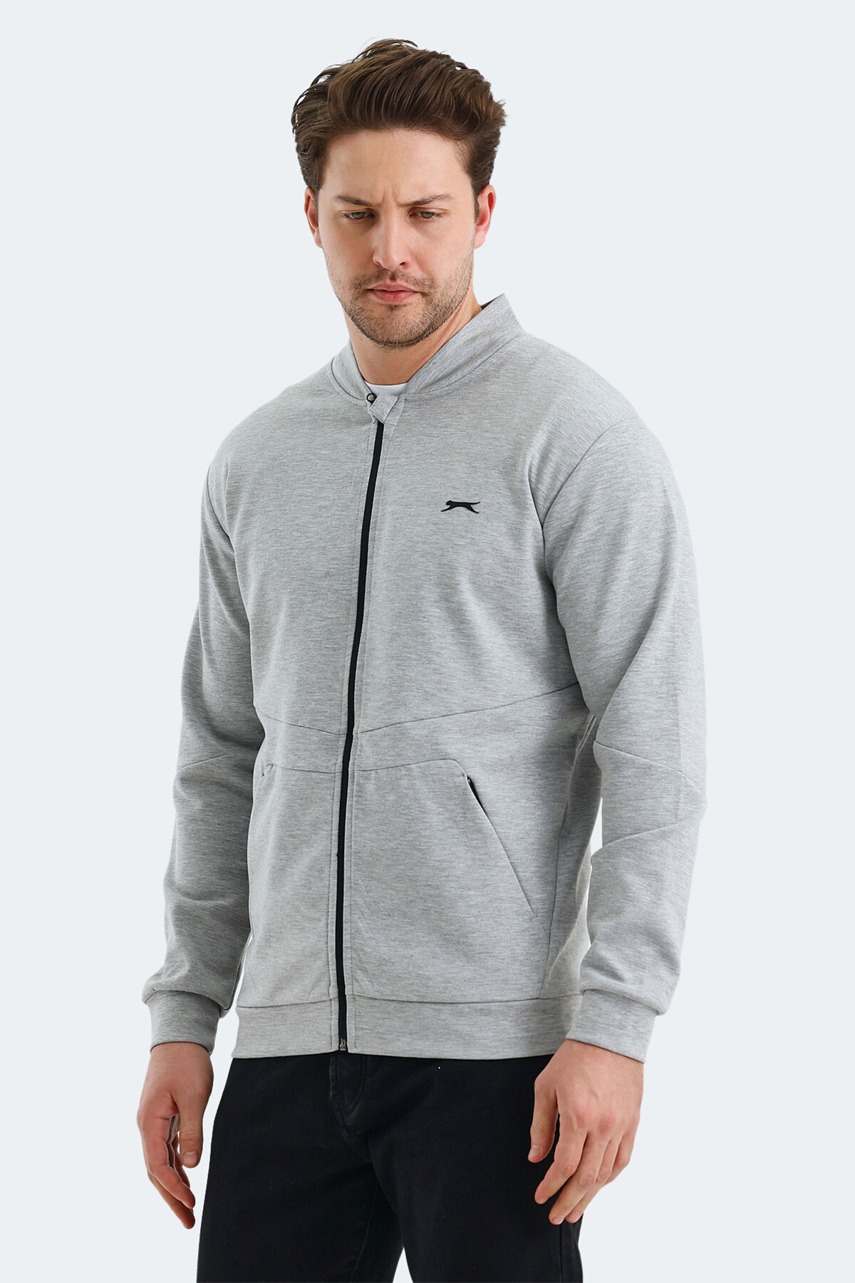 Slazenger VLAD Erkek Cepli Fermuarlı Gri Sweatshırt