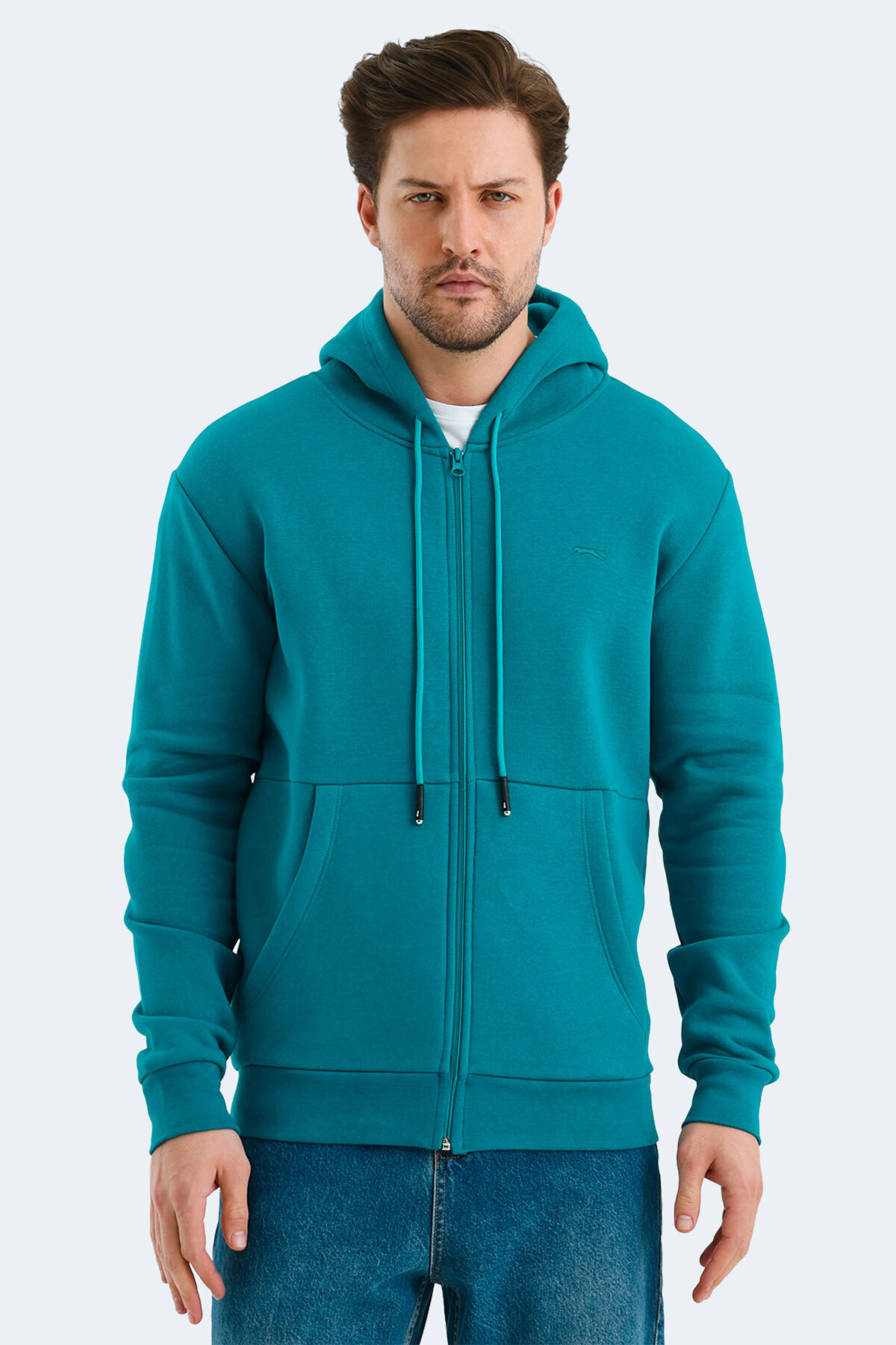 Slazenger VONDA Erkek Fermuarlı Kapüşonlu Cepli Petrol Sweatshırt