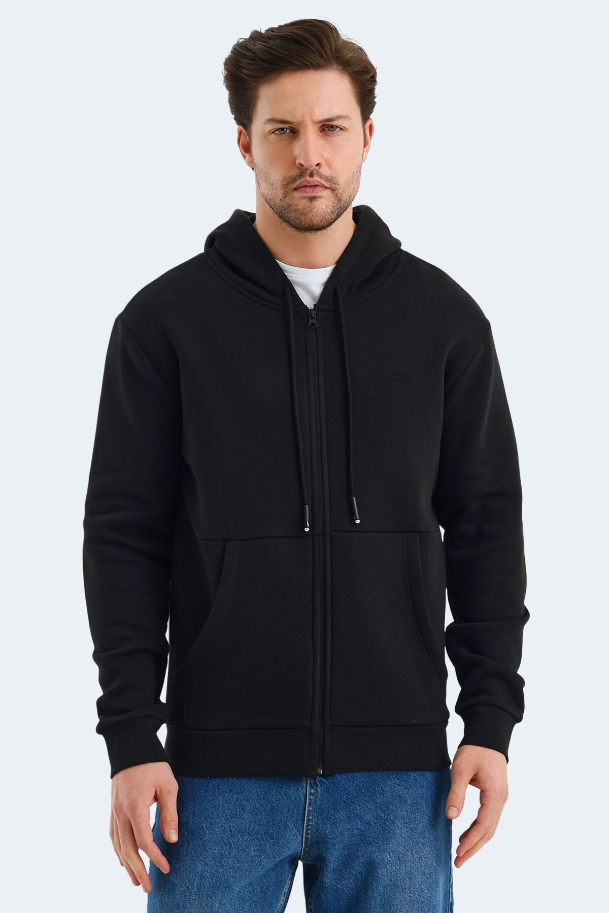 Slazenger VONDA Erkek Fermuarlı Kapüşonlu Cepli Siyah Sweatshırt