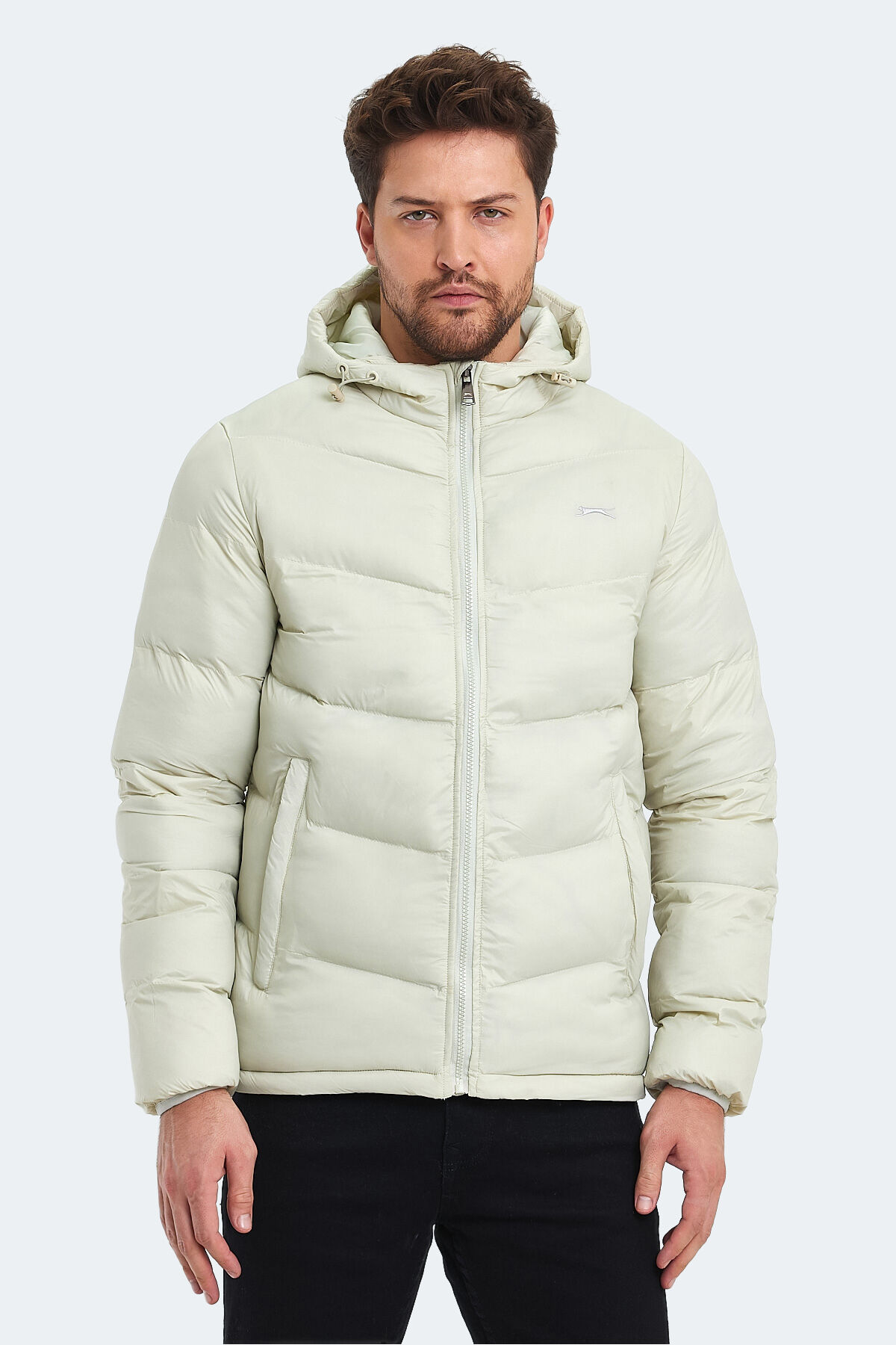 Slazenger WORLD Erkek Kapüşonlu Şişme Beyaz Mont & Kaban